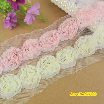 

Pink,Beige Chiffon Flower Lace Trim Accessories Materials Fabric,Wedding Bridal Chiffon Sashes