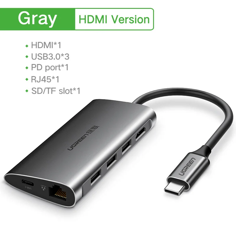 Ugreen usb-хаб USB C к HDMI VGA RJ45 PD Thunderbolt 3 адаптер для MacBook samsung Galaxy S9 huawei P20 Pro type-C USB 3,0 концентратор - Цвет: Gray HDMI