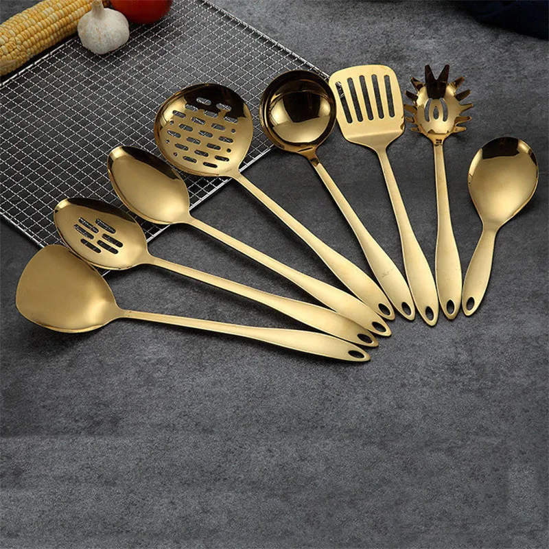 1PC Gold Titanium Stainless Steel Cooking Tools Spoon Shovel Cookware