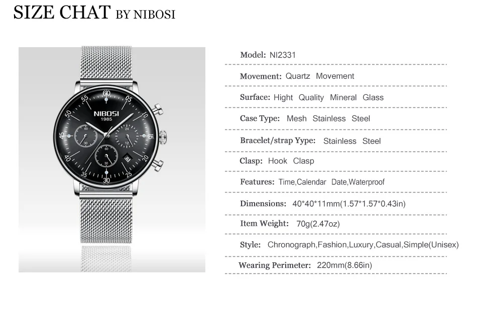 Erkek Kol Saati Markalar NIBOSI Silver Watches Men 2018 Luxury Brand Sports Casual Create Watch For Gift Waterproof With Date    (2)