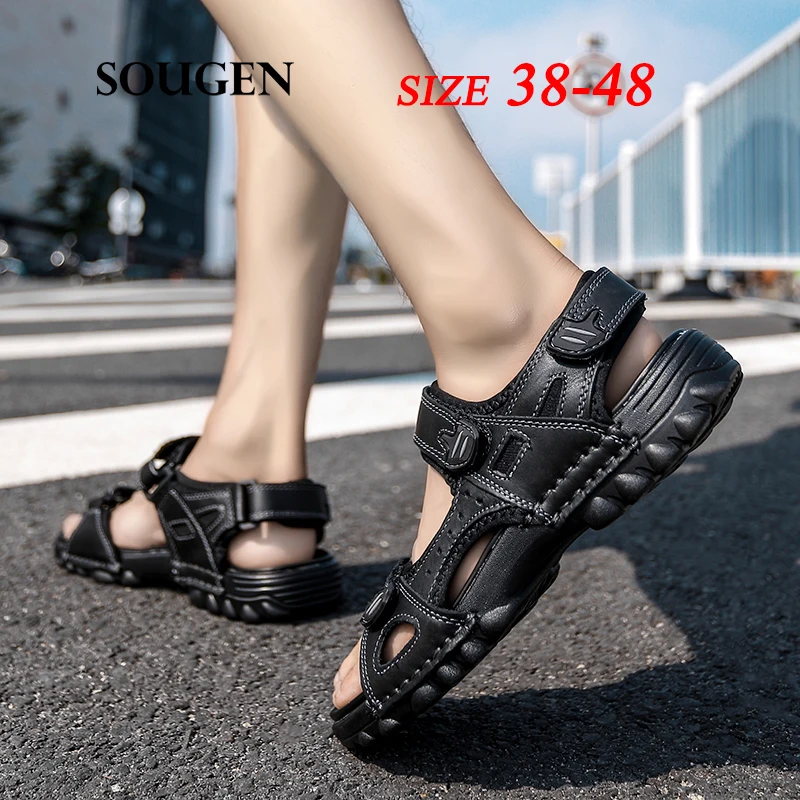 Size38 48 мужские кожаные сандалии удобная обувь для мужчин Летняя мужская взрослых