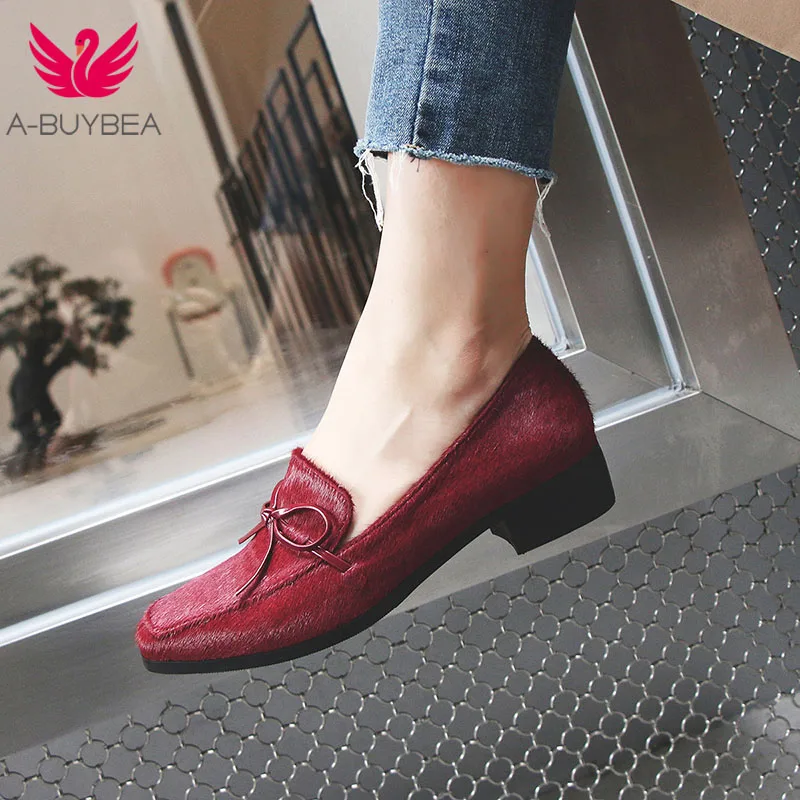 

A-BUYEBA Fashion Horsehair Women Pumps Comfortable Square Heels Butterfly-Knot Women Shoes Ladies Work Daily Footwwear Size34-40
