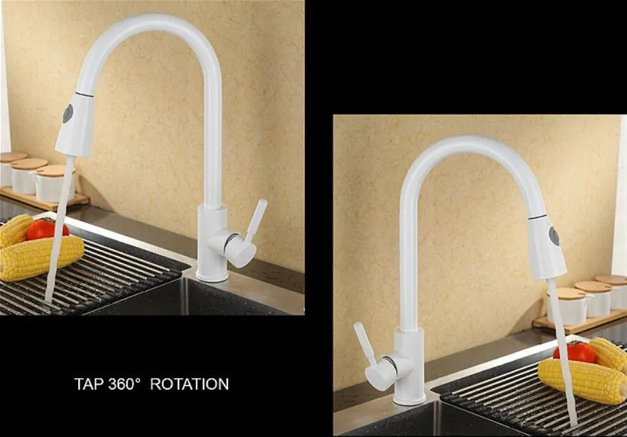 Выдвижной кухонный кран опрыскиватель белый на бортике 360 градусов Роскошный белый горячий и холодный поток смеситель для воды ванная
