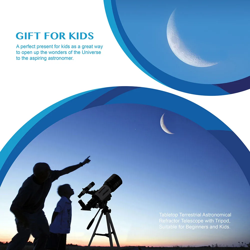 AOMEKIE 30070 Astronomical Telescope with Phone Holder Compact Tripod 15-140X Moon Watching Monocular for Kid Beginner