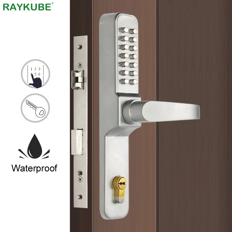 RAYKUBE пароль цифровой код дверной замок механический код водонепроницаемый открытый использовать врезной замок для входных дверей R-480A