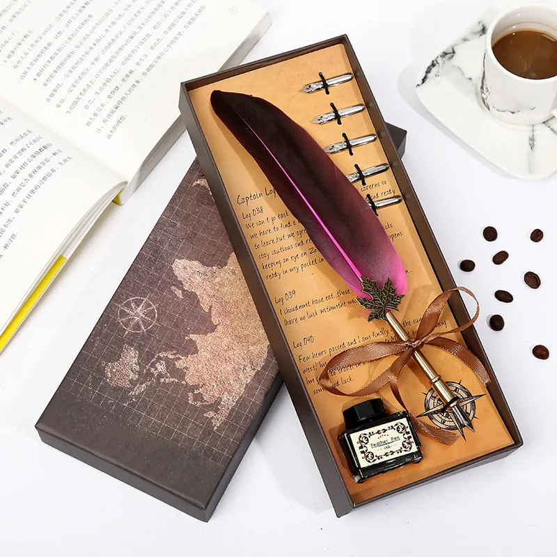 Европейская перьевая ручка с перьями павлина, винтажная перьевая ручка, металлическая каллиграфия, студенческие ручки, канцелярские принадлежности, подарочный набор в коробке на день рождения