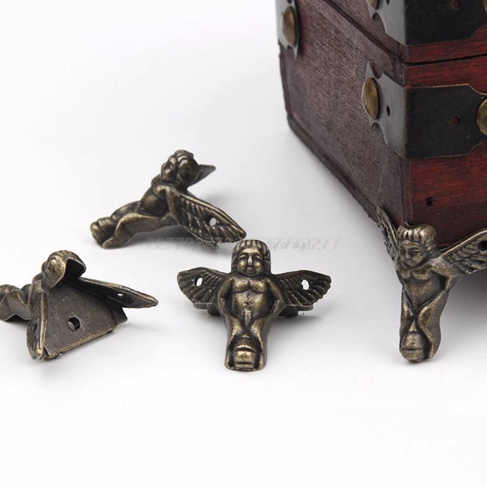 

4Pcs Antique Bronze Angel Gift Box Wood Case Corner Protector Furniture Decor A22 19 Dropship