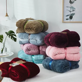 

Winter Double Layer Thick Blanket Ferret Cashmere Super Soft Warm Wool Blankets flannel fleece Throw On Sofa bed solid blanket