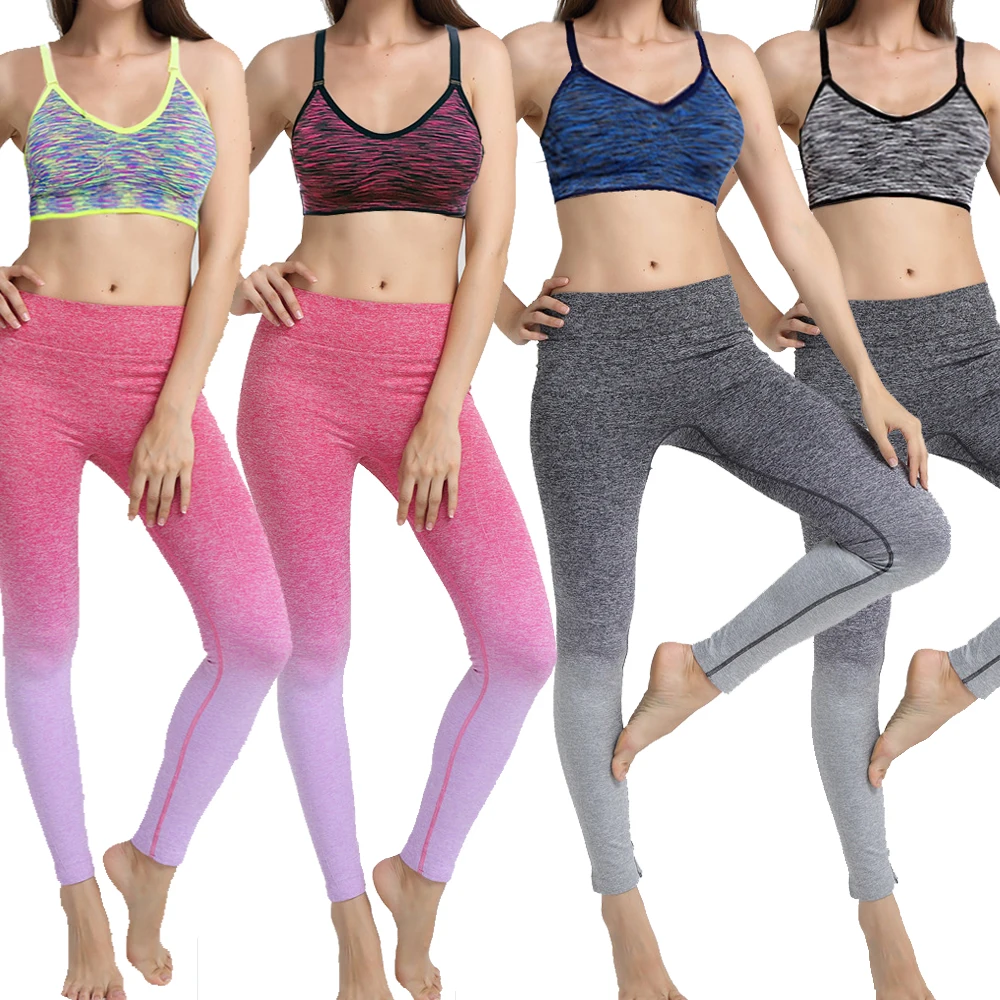 2 PCS Women Sport Bras + Sports Pants Yoga Set for Running Gym Fitness Sportwear Top Push Up Bras Elastic Pants Tights Suits