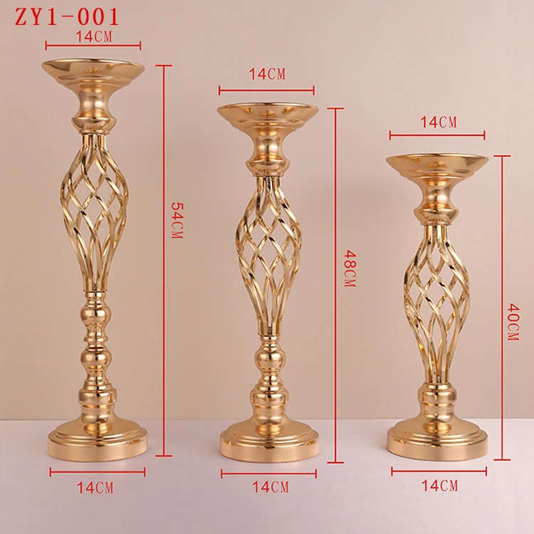 

new Gold Metal Candle Holders Stand Flowers Vase Candlestick Road Lead Candelabra Centre Pieces Wedding Deco