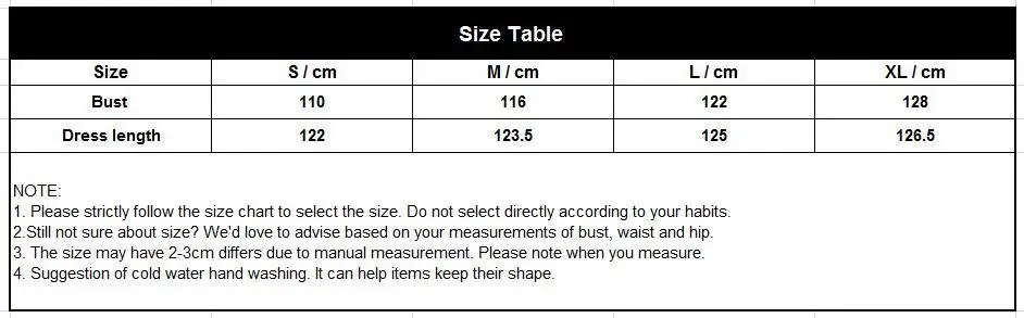 size table