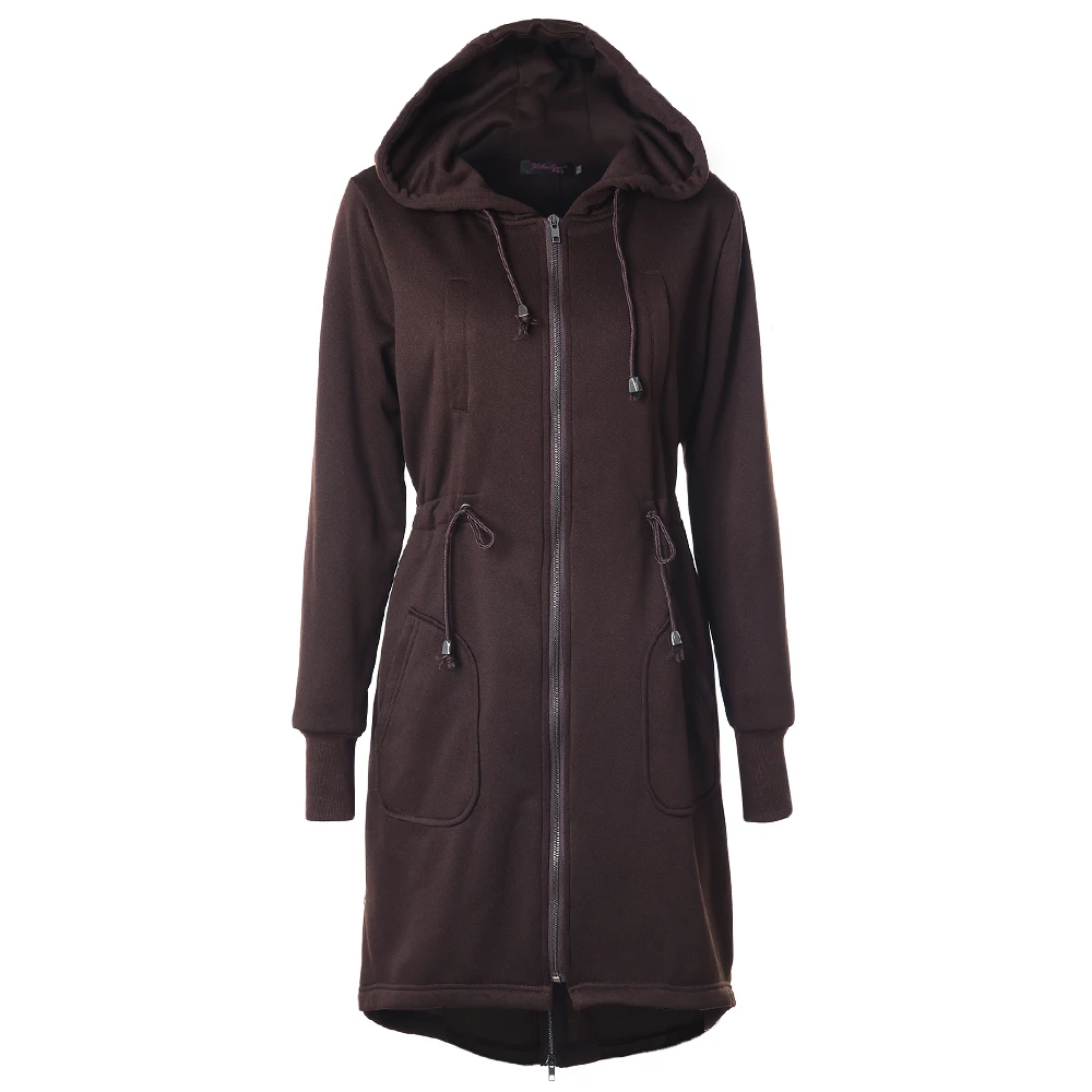 Spring Autumn Womens Hooded Trench Sweatshirts Drawstring