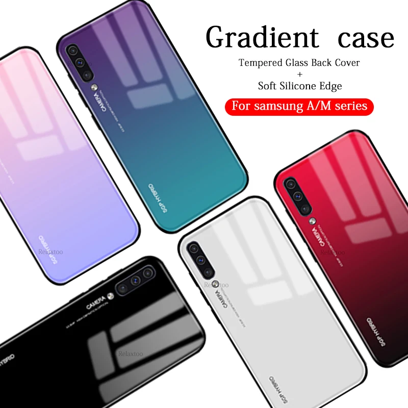

Fashion Phone Case For Samsung A30 A50 Case Tempered Glass Gradient Soft Silicone Frame Back Cover For Galaxy A 30 50 Glas Cases
