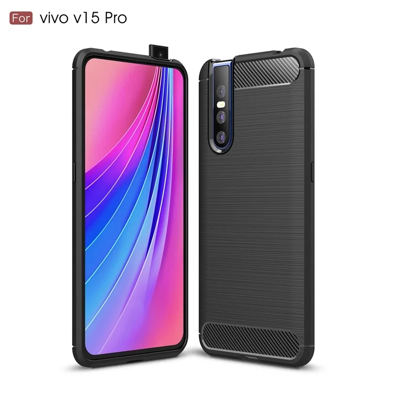 For VIVO V15 Pro / V15Pro Carbon Fiber Case Anti-knock Soft TPU Brushed Rugged Rubber Armor Silicone Hybrid Phone Cover Case