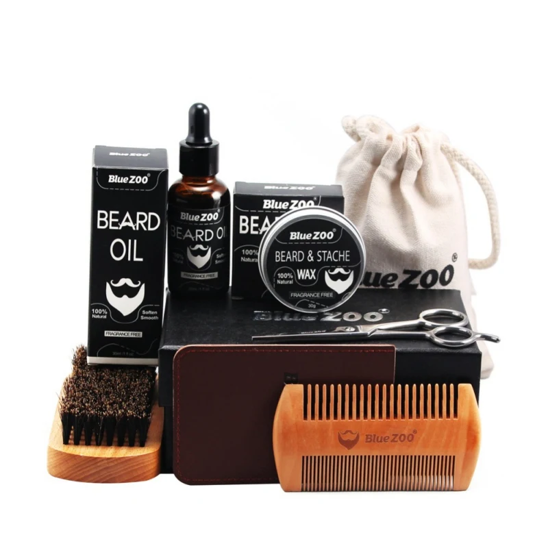 30g 30ml Men Beard Oil Kit Beard Oil Brush Comb Beard Cream Scissors