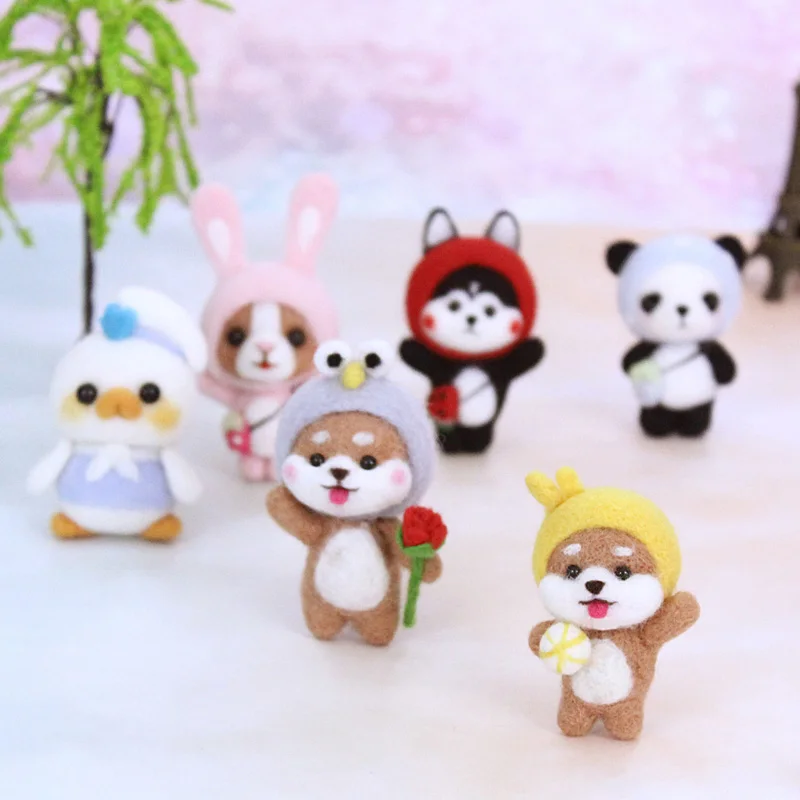 

2019 Summer Creative Handmade Pets Toy Doll Wool Felt Poked Kitting DIY Cute Animal Dog Duck Wool Felting Package Non-Finished