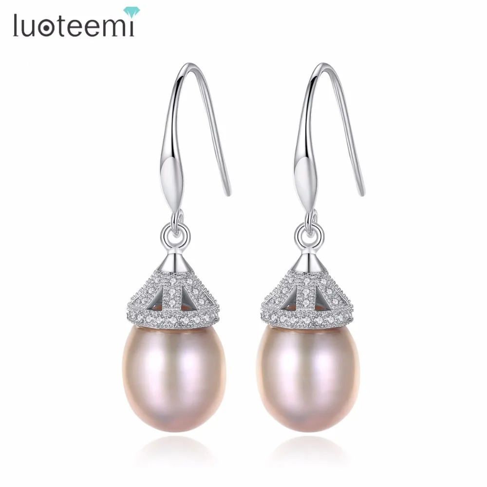 

LUOTEEMI Drop Earrings Sterling Silver Freshwater Natural Pearl New Arrival High Quality Hot Selling Luxurious Vintage Brincos