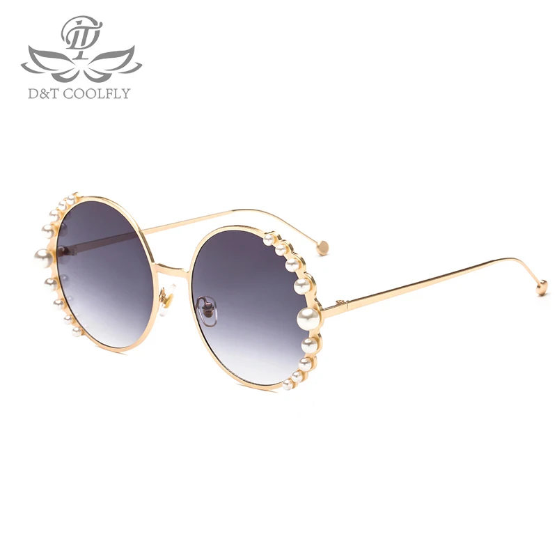 

2018 New Luxury Pearl Sunglasses Women Fashion Metal Frame Round Sunglasses Brand Designer Mirror Pearl Sun Glasses UV400