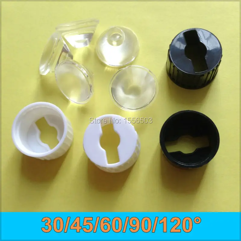 

10 sets LED Lens 20mm 30 45 60 90 120 Angle Set With Holder Bracket Power Lens 1W 3W Flat Frosted Lenses Reflector Collimator