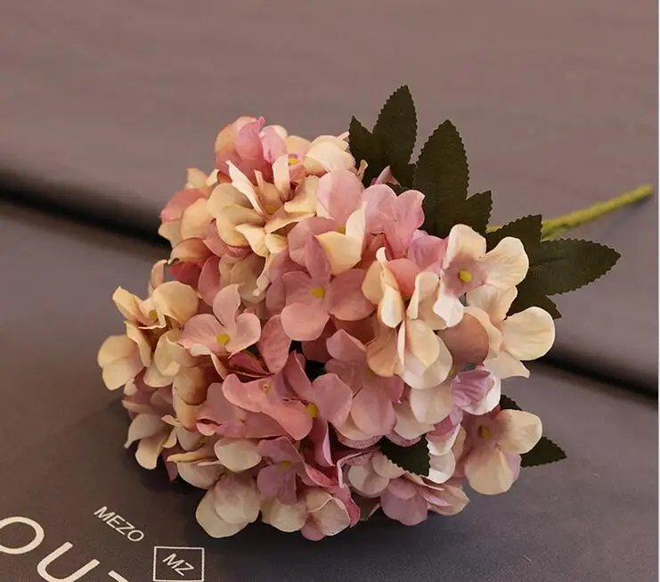 Искусственные цветы, шелковые гортензии, высокое качество, искусственные в стиле ретро, цветы для свадебной вечеринки, домашний декор, шелковые цветы diy - Цвет: Purple Pink