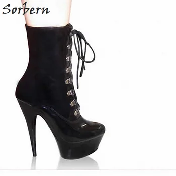 

Sorbern Black Spike High Heels Ankle Boots Patent Leather Shoes Platform 5Cm China Size 35-46 Custom Color 2018 Woman Booties