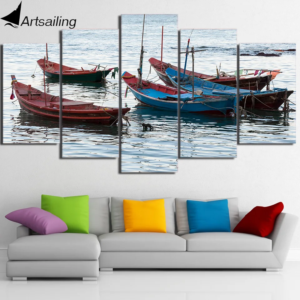 HD Printed 5 Piece Canvas Art Maritime Fishing Boat Painting Framed