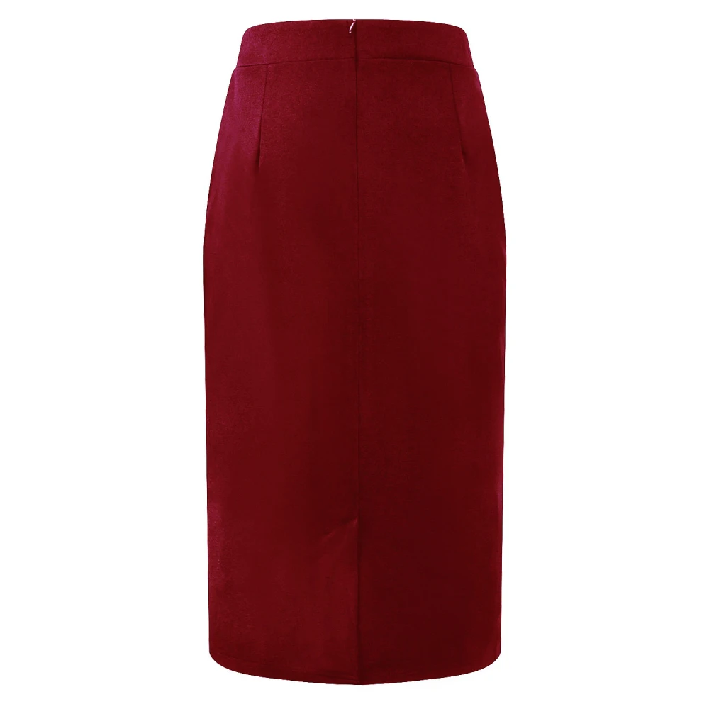 Женская офисная юбка, модная, шерстяная, на пуговицах, OL, женские юбки-карандаш, высокая талия, с вырезами, элегантная, размера плюс, 5XL, Jupe Saia