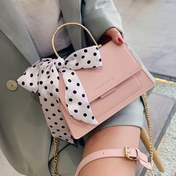 

Elegant Female Ribbon Bow Tote Bag 2020 Summer New High Quality PU Leather Women's Designer Handbag Chain Shoulder Messenger bag