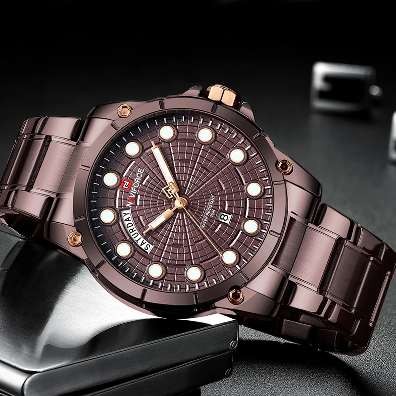 Najtaniej Top Luksusowa Marka NAVIFORCE Zegarki Mężczyźni Moda Pełna Stal nierdzewna Wodoodporny Zegar Kwarcowy Mężczyzna Kalendarz Wrist Watch