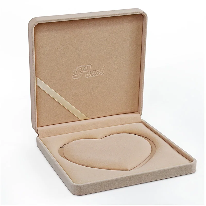 One Piece Luxury Jewelry Necklace Box Beige Velvet Wedding Favors Pearl