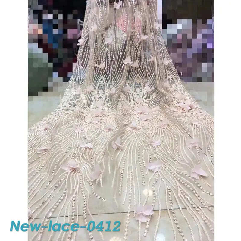 2019 Heavy Beads New Design African Lace Fabric French Tulle Lace Fabric For Wedding Dress Nigerian French Lace Fabric EW003