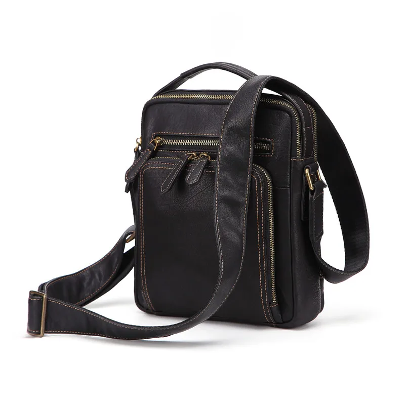 

Nesitu High Quality Black Real Skin First Layer Genuine Leather Cowhide Cross Body Small Men Messenger Bags Shoulder Bags M8152