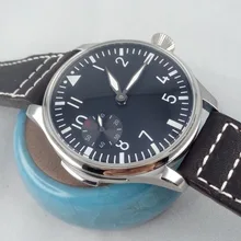 44MM Parnis Black Dial Hand Winding mechanical steel men s font b Watch b font 9