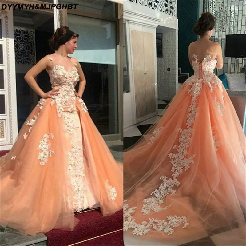 Perfect Saudi Arabia Pink Long Sleeve Muslim Evening Dress Prom Gowns Dubai Kaftan Dress Lace A-Line Party Dresses Long Formal Dresses_