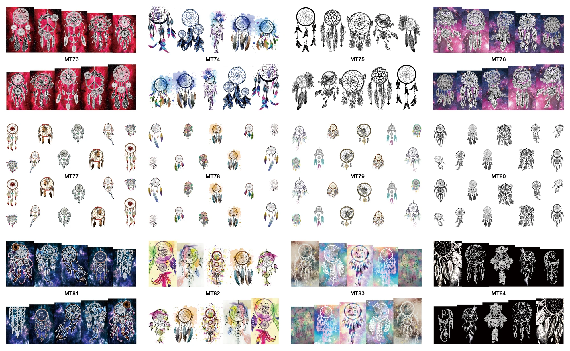 

2017 New Nail MT73-84 Mix 12 Designs Dream Catcher Nail Art Water Transfer Decal Sticker Tattoo For Nail Art 1 Sheet