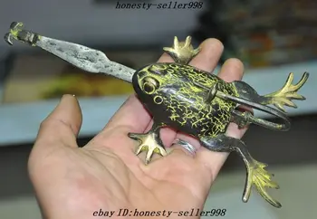 

wedding decoration Collection Old Chinese Bronze Frogs toad Statue Ancient Lock&key Set