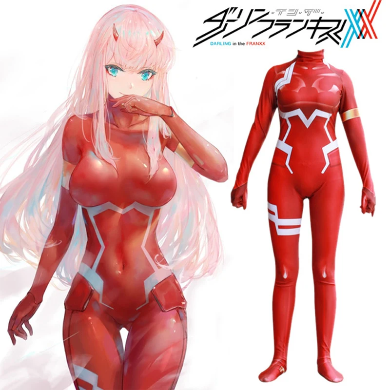 

Girls Zero Two Darling in the Franxx Costumes Children Kids Adult Cosplay 3D Printed Lycra Spandex Zentai Clothes Only Bodysuit