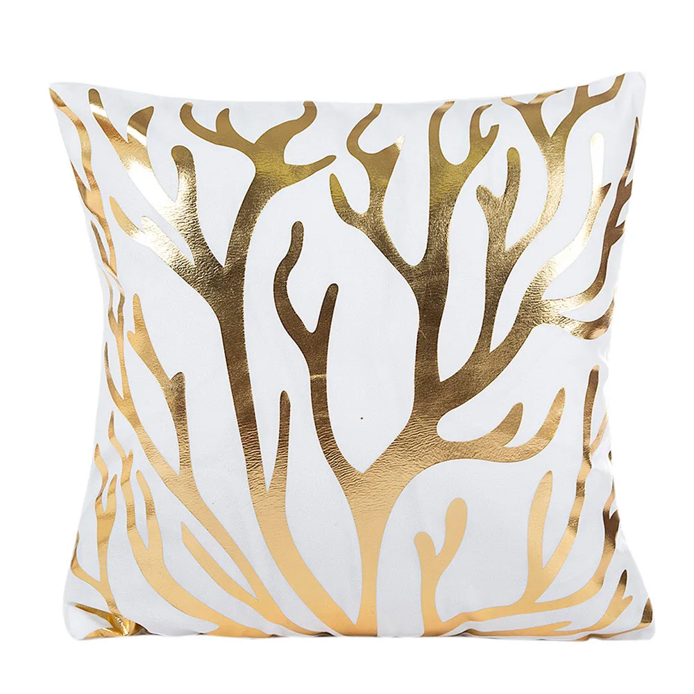 New Luxury Gold Foil Printing Cover of Pillow Soft Waist Throw Pillow Cover Home Gold and white Color Case PP23