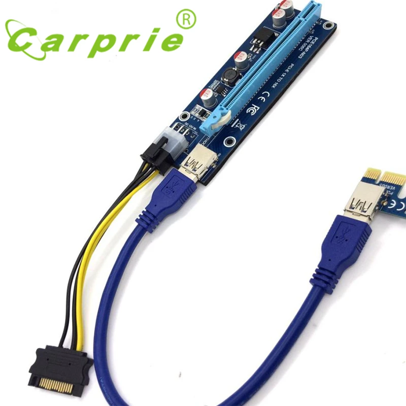 

USB3.0 PCI-E Express 1x To 16x Extender Riser Card Adapter SATA 6Pin Cable_KXL0529