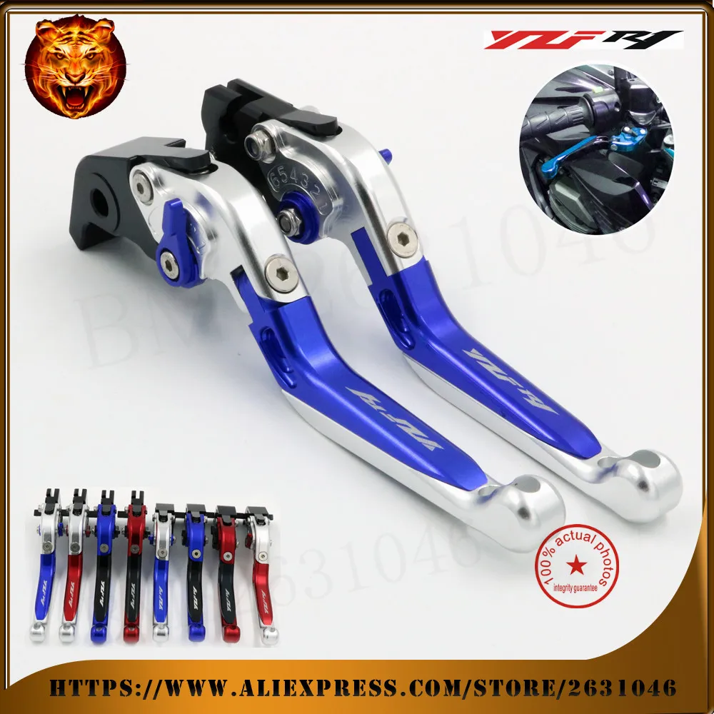 

New color For YAMAHA YZFR1 YZF-R1 2009-2014 blue silver Motorcycle Adjustable Folding Extendable Brake Clutch Lever Logo YZF R1