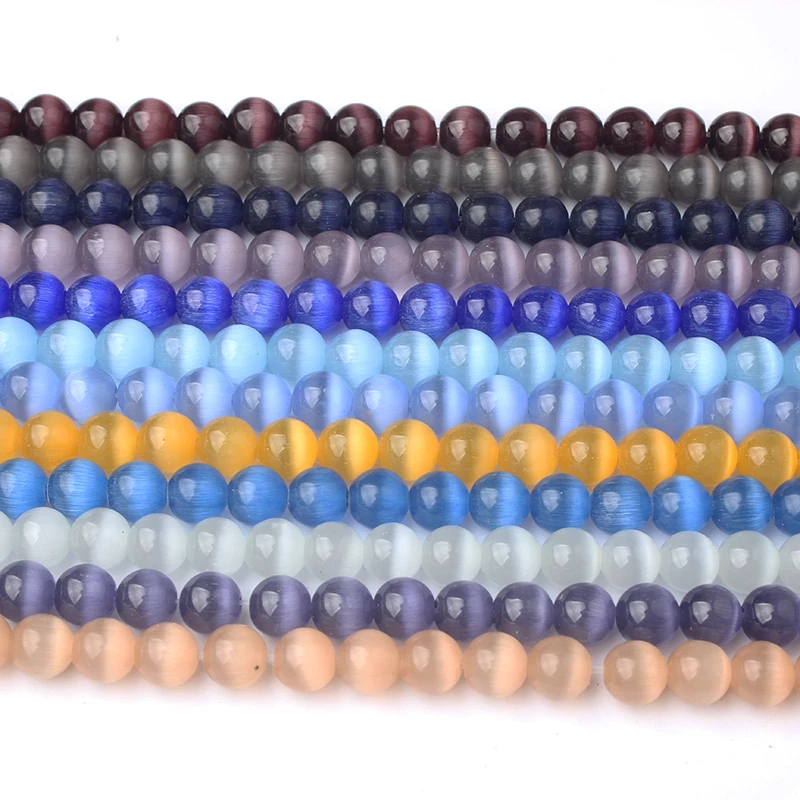 

LanLi fashion Jewelry 4/6/8/10mm Colorful Cat Eye stone Loose Beads DIY Men and women bracelet necklace ear stud accessories