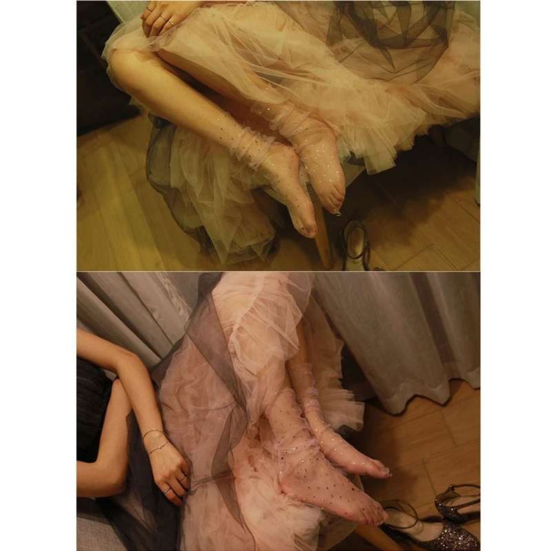 Женские блестящие короткие носки со звездами и Луной; пикантные мягкие прозрачные эластичные прозрачные сетчатые носки