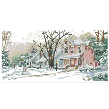 

Snow the streets winter landscape 14ct 11ct cross stitch kits for embroidery Chinese handmade crafts wall painting decor DIY new