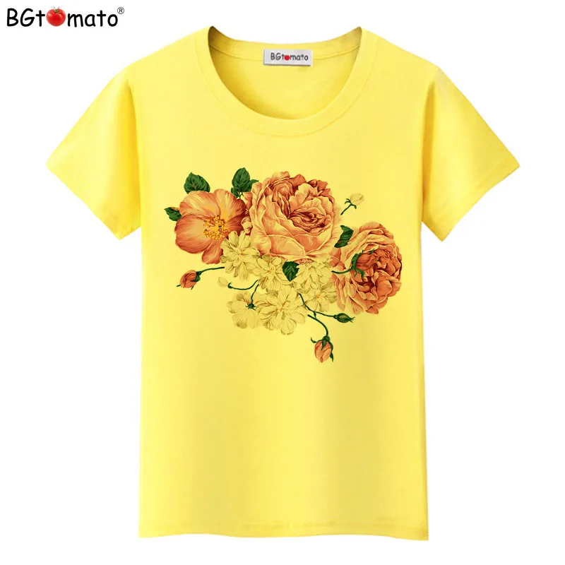 BGtomato Women Flowers Print T Shirt New Summer women t shirt fashion female rose flower tops t-shirt camisetas mujer Tops Blusa