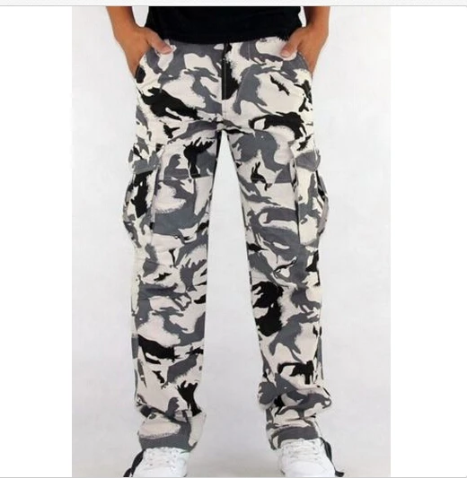 gray and white camo pants