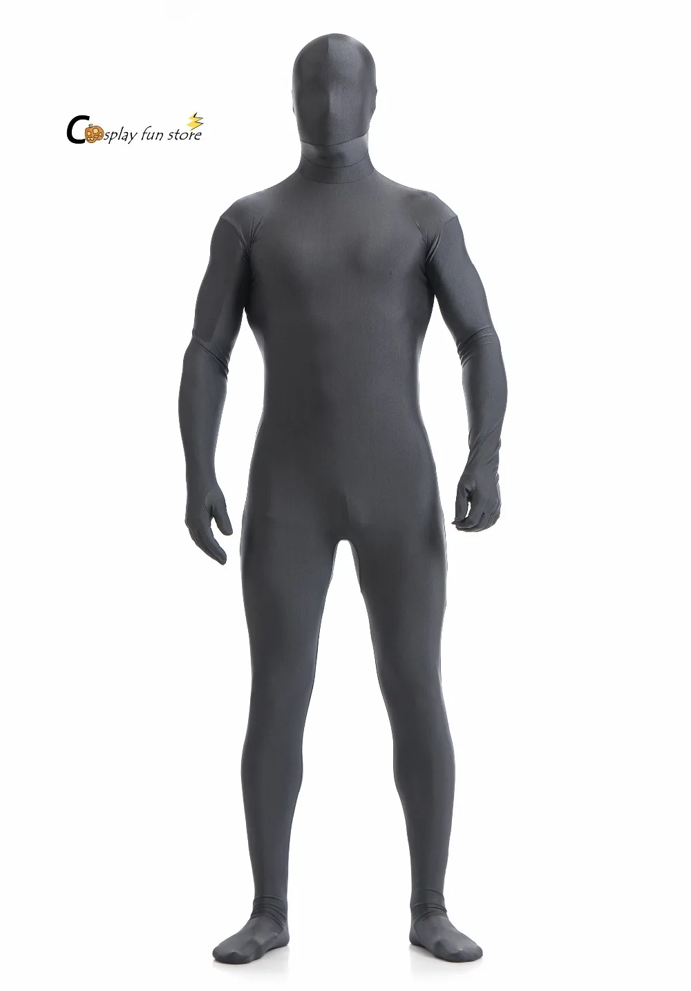 Cosplay&ware Custom Adult Full Body Spandex Lycra Zentai Suit Sliver Black Tight Suits Pure Color Halloween Party Unitard -Zentai shop online