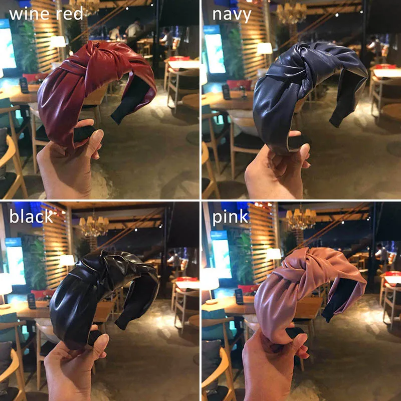 Ретро завязанная повязка на голову ручной работы из искусственной кожи ободок с бантиком женские аксессуары для волос Меховой обруч на голову корейский модный головной убор