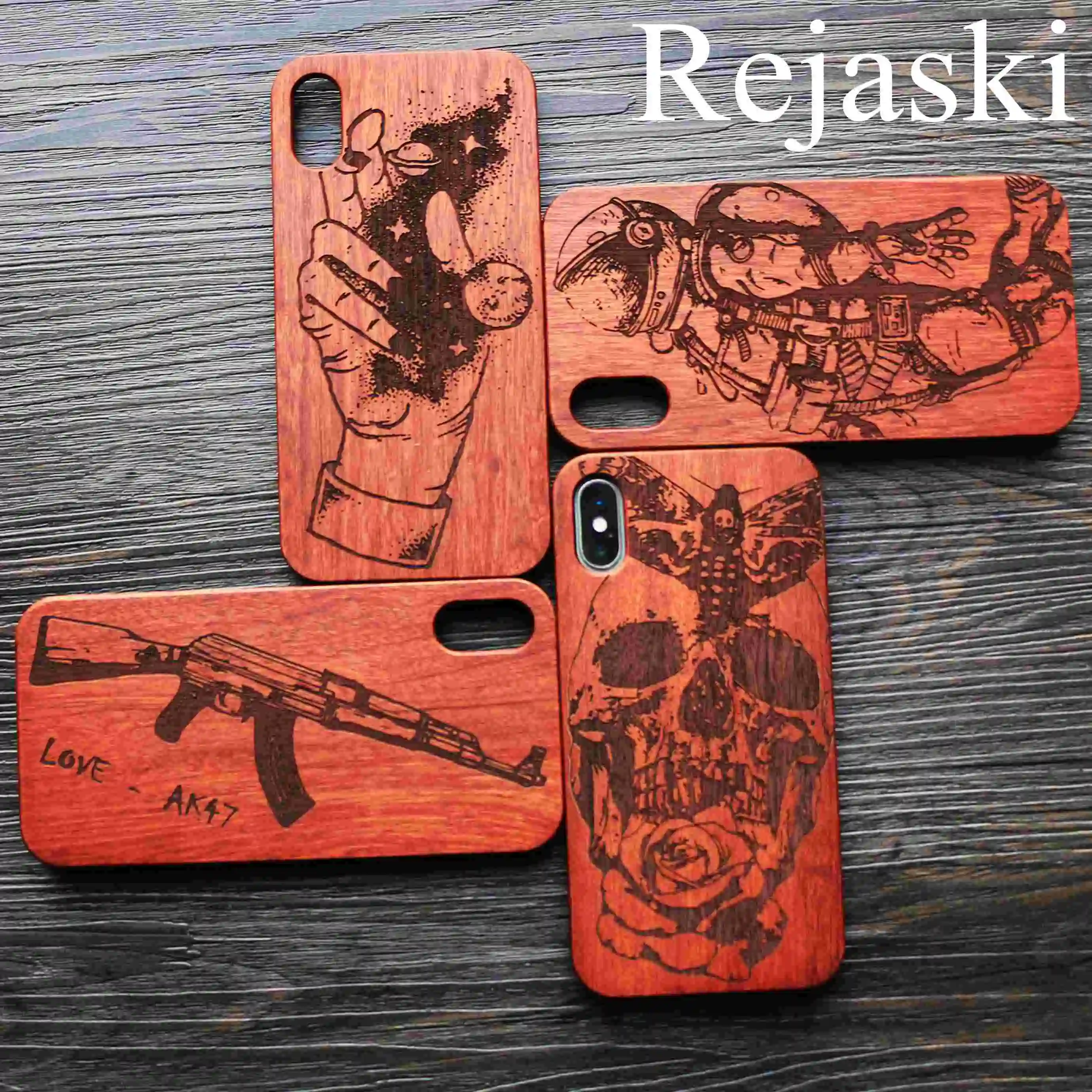 

Space Man Design Wood Phone Case For iPhone X XS XR 7 8 Plus Xs Max 6 Case Planet Star Evil Demon Wooden Cover iPhone 5 6s SE