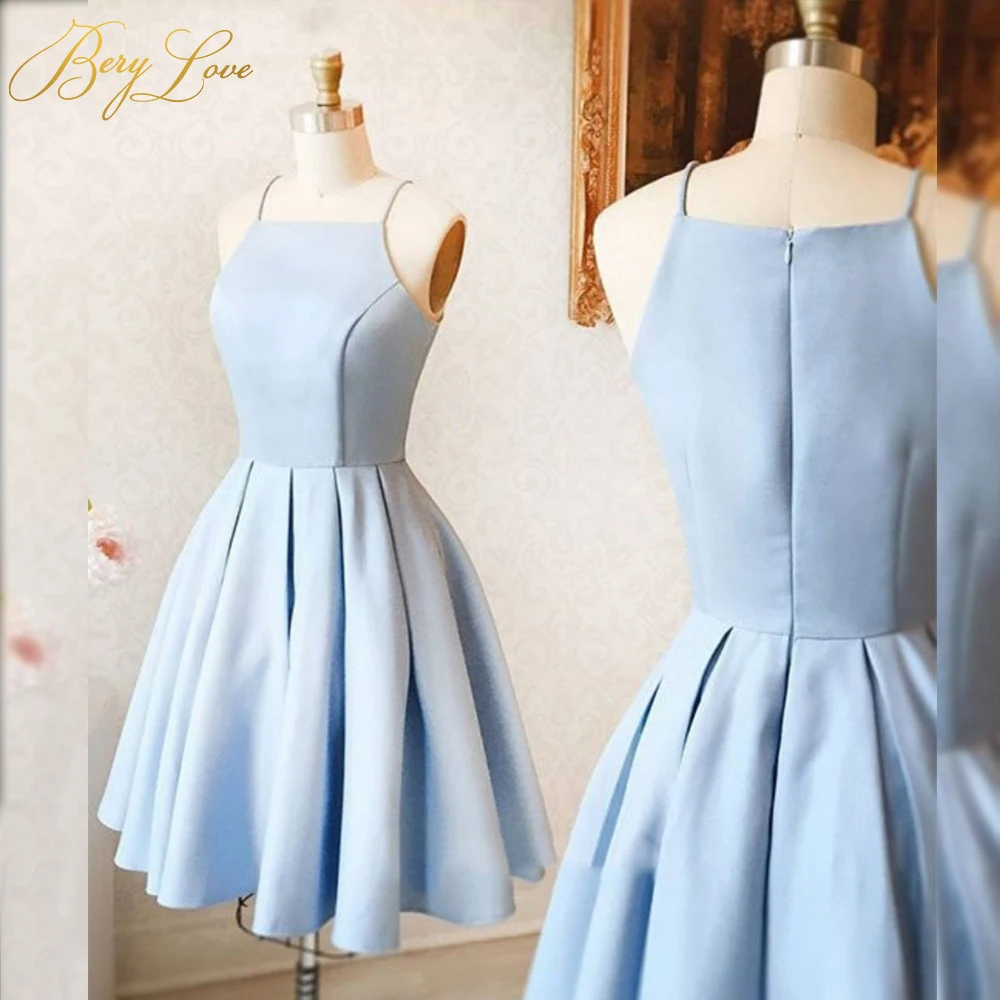 

BeryLove Light Blue Straps Short Homecoming Dress 2019 Mini Lace Homecoming Gown mezuniyet elbiseleri vestidos de graduacion2019