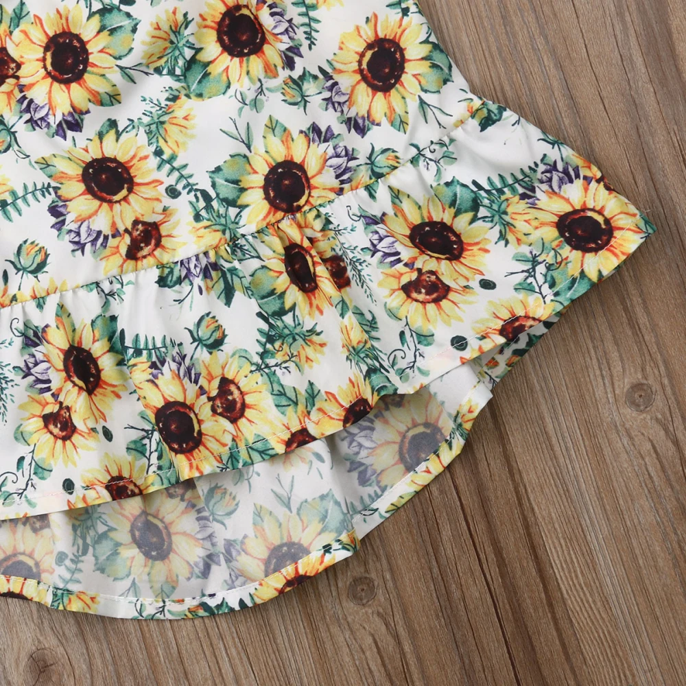 New Summer Fashion Toddler Kids Baby Girl Sunflower Outfits Set Ruffle Crop Top Skirt Sunsuit Clothes Set 1-6T